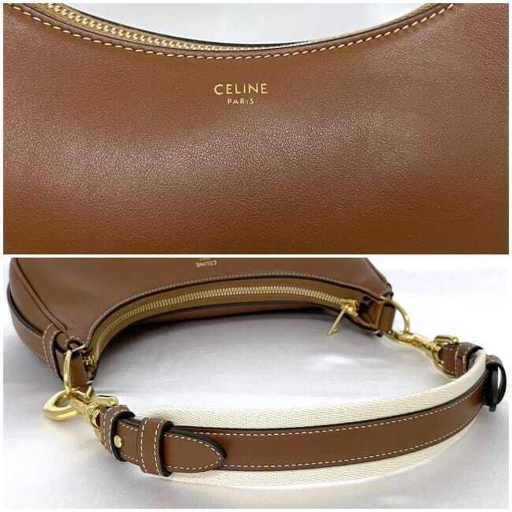 Celine Shoulder Bag Ava Strap Brown Hobo Leather Shoulder Zipper Logo One Point - Picture 9 of 10